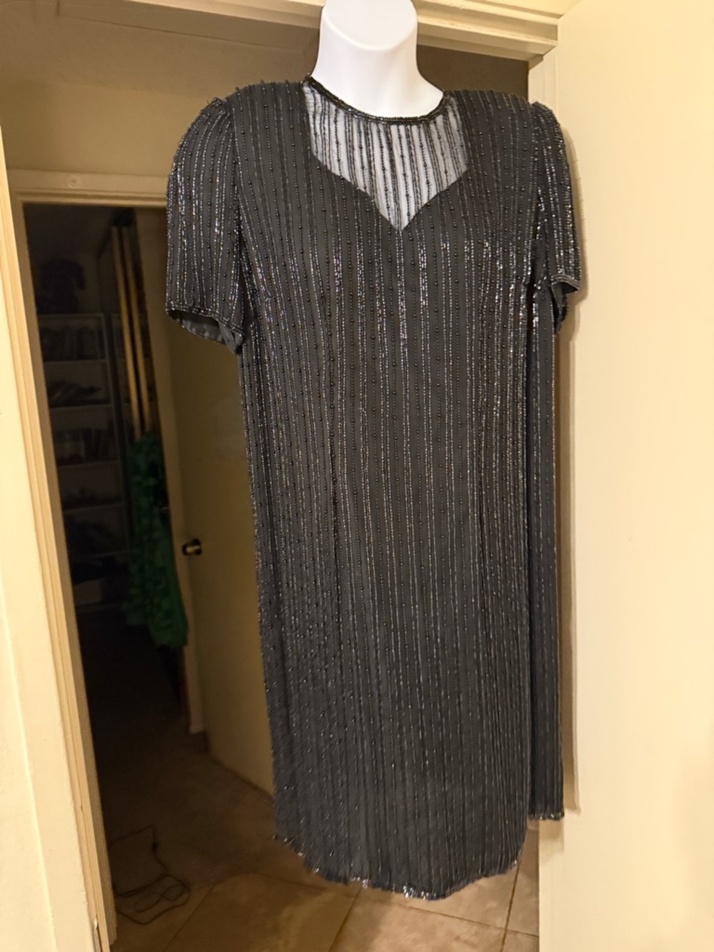 Lane Bryant Black Beaded Midi Dress with Sheer Yoke